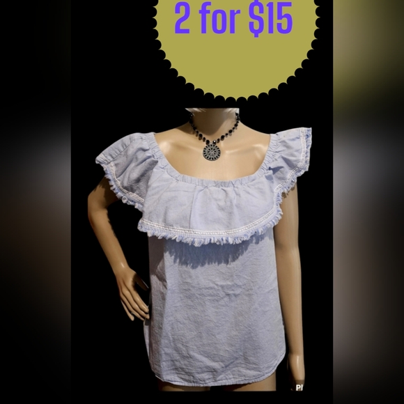 2/$15 Sale H&M Cotton Ruffle Top sz 10 - Picture 1 of 8